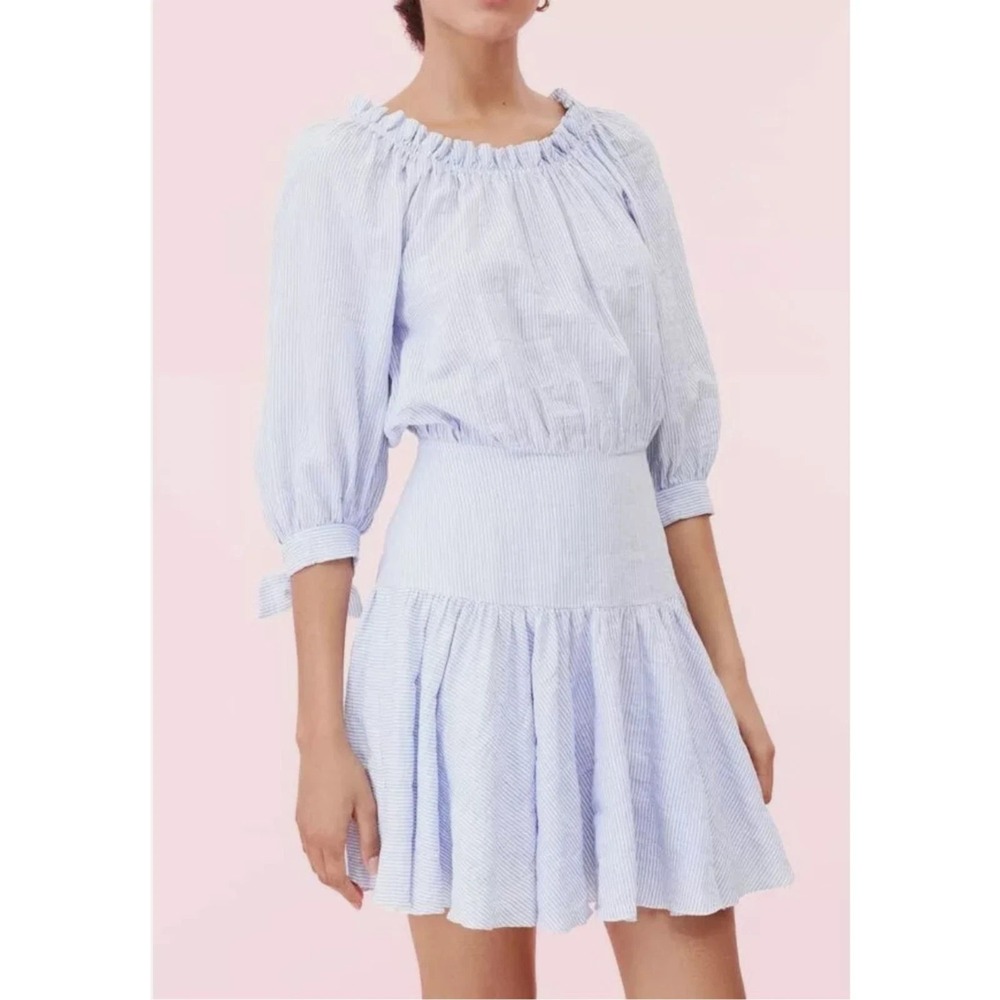 Rebecca Taylor Blue Stripe Elbow Sleeve mini Dress sz 2 flirty fit/ flare party